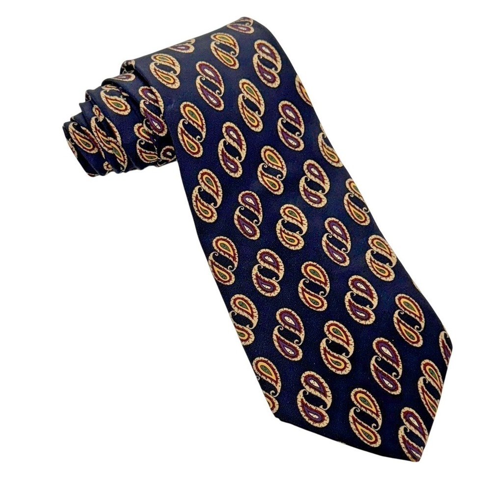 Chaps‎ Ralph Lauren Silk Tie Mens OS Navy Blue Paisley Classic Preppy Academia